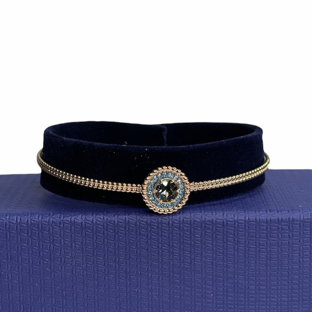 Swarovski Grey Aqua Crystal Oxygen Rose Gold Tone Plated Bangle Bracelet
